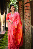 HANDLOOM LINEN SILK SAREE WITH GEOMETRIC RESHAM WOVEN PALLU PLS01