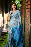 HANDLOOM LINEN SILK SAREE WITH GEOMETRIC RESHAM WOVEN PALLU GLS01