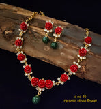 GOLDEN FINISH CERAMIC STONE FLOWER NECKLACE SET FOR WOMEN CSNSDNO80