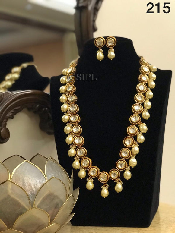 TRENDY KUNDAN WITH PEARL DROPLETS  STATEMENT NECKLACE SET FOR WOMEN RGN215