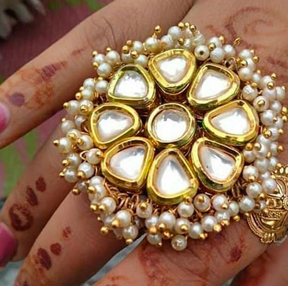 Buy Efulgenz Ring for Women Wedding Bridal Faux Pearl Crystal Kundan Ring  Jewelry Adjustable Big Round Finger Ring for Women,GoldStyle 2 Online at  Best Prices in India - JioMart.