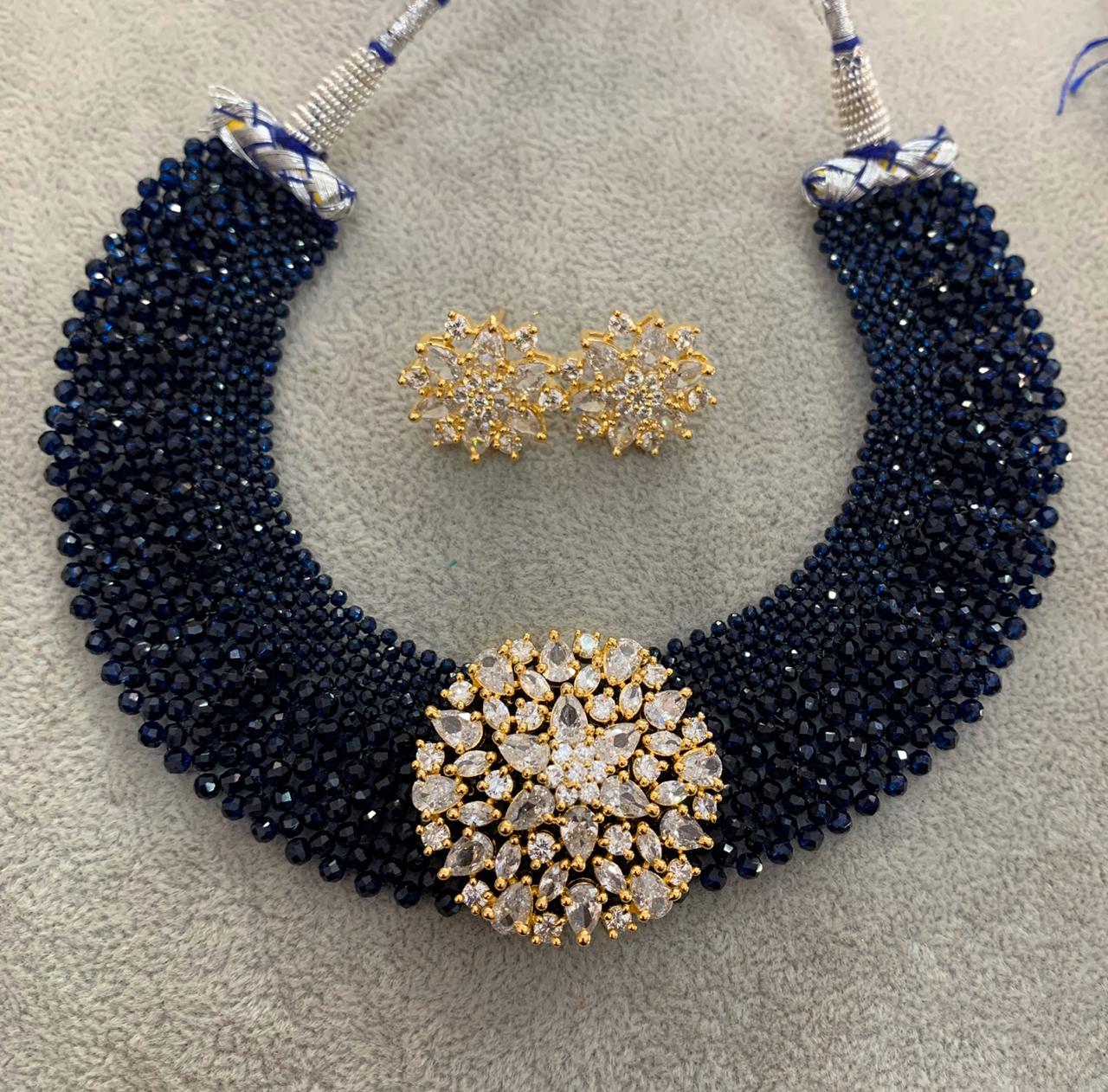 Gemzlane Blue Pendant Beaded necklace Set | Gemzlane