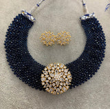 STYLISH DEEP BLUE BEAD CHOKER/NECKLACE FOR WOMEN NNW01