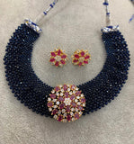 STYLISH DEEP BLUE BEAD CHOKER/NECKLACE FOR WOMEN NNW01