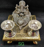 GANESH POOJA FULL SET WITH CHOWKI AND GERMAN SILVER WASHABLE DIYA-PUGD01