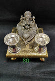 GANESH POOJA FULL SET WITH CHOWKI AND GERMAN SILVER WASHABLE DIYA-PUGD01