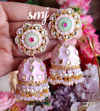Original enamel Meenakari handpainted jhumka with glass kundan MKJSMJ0283