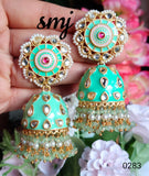 Original enamel Meenakari handpainted jhumka with glass kundan MKJSMJ0283