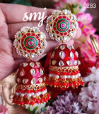 Original enamel Meenakari handpainted jhumka with glass kundan MKJSMJ0283