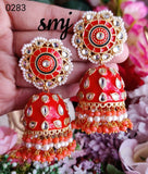 Original enamel Meenakari handpainted jhumka with glass kundan MKJSMJ0283