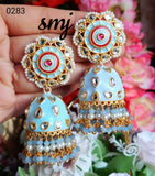 Original enamel Meenakari handpainted jhumka with glass kundan MKJSMJ0283