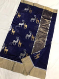VIDYA BALAN INSPIRED DEEP BLUE ORIGINAL CHANDERI SILK COTTON SAREE FOR WOMEN