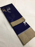 VIDYA BALAN INSPIRED DEEP BLUE ORIGINAL CHANDERI SILK COTTON SAREE FOR WOMEN