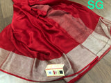 RED  CREPE SILK SAREE  WITH SILVER ZARI WITH BLOUSE