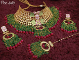 MATTE GOLD FINISH INTRICATE BEAD WORK  NECKLACE SET WITH MAANG TIKKA -RGPCC840