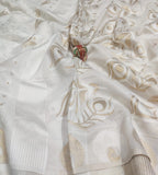 WHITE WEAVE GOLDEN MOR PANKH SAREE FOR WOMEN -SI1399