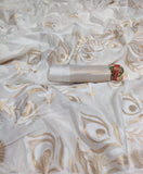 WHITE WEAVE GOLDEN MOR PANKH SAREE FOR WOMEN -SI1399