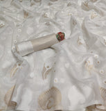 WHITE WEAVE GOLDEN MOR PANKH SAREE FOR WOMEN -SI1399