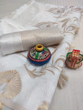 WHITE WEAVE GOLDEN MOR PANKH SAREE FOR WOMEN -SI1399