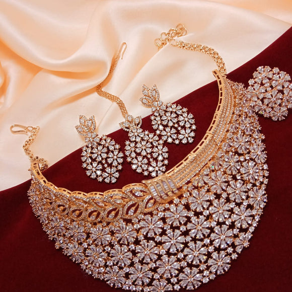 ELEGANT ROSE GOLD FINISH AMERICAN DIAMOND NECKLACE SET FOR WOMEN -MOE5700