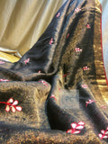 Black & Red Matka Tissue Sarees with All Over Embroidery and Contrast Blouse and embroidered sleeves-FSS1