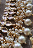 Lovely pearl charms uncut dabi kundan stones Necklace with earrings and Maangtika-ETN21