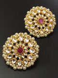 Parineeta Gold plated silver foil Kundan earrings with Back screws and clips-MOE1250
