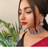 SONALI OXIDISED SILVER LONG NECKLACE SET  FOR WOMEN -RG900