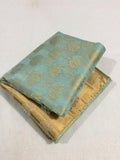 PURE BLUE KHATAN SILK SAREE WITH GOLDEN LOTUS DESIGNS AND GOLD ZARI BORDERS AND PALLU-SA10000