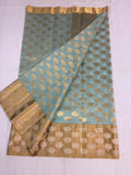 PURE BLUE KHATAN SILK SAREE WITH GOLDEN LOTUS DESIGNS AND GOLD ZARI BORDERS AND PALLU-SA10000