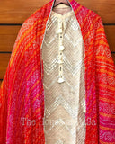 OFF WHITE CHANDERI KURTA WITH BANDANI DUPATTA FOR WOMEN-21E2600