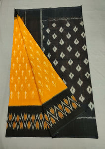 Yellow & Black  Handloom Pochampally Ikkat Mercerized Cotton Saree With Blouse-SARA230002