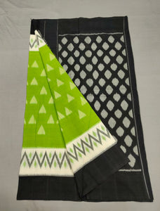 Green,Black &White Handloom Pochampally Ikkat Mercerized Cotton Saree With Blouse-SARA230004