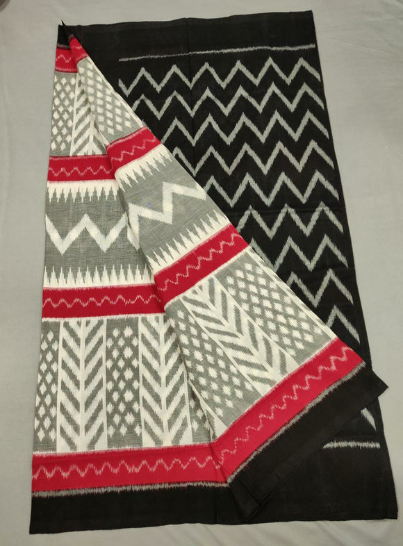 Black&White with Pink&Grey Designs Handloom Pochampally Ikkat Mercerized Cotton Saree With Blouse-SARA2300013