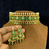 MRIDANGA SHYLESWARI GOLDEN CHOKER SET WITH PEARLS AND STONES  FOR WOMEN -SIANCJ1400CH