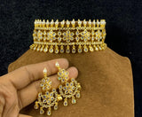 MRIDANGA SHYLESWARI GOLDEN CHOKER SET WITH PEARLS AND STONES  FOR WOMEN -SIANCJ1400CH