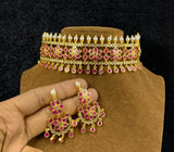 MRIDANGA SHYLESWARI GOLDEN CHOKER SET WITH PEARLS AND STONES  FOR WOMEN -SIANCJ1400CH