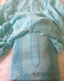 LIGHT BLUE DESIGNER MUKAISH EXCLUSIVE WEDDING COLLECTION PURE GEORGETTE KURTI DUPATTA SET FOR WOMEN-SAISW4950P