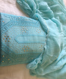 LIGHT BLUE DESIGNER MUKAISH EXCLUSIVE WEDDING COLLECTION PURE GEORGETTE KURTI DUPATTA SET FOR WOMEN-SAISW4950P