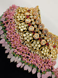 PINK BLOSSOMS DESIGNER PINK KUNDAN AND BEADS CHOKER NECKLACE SET WITH MAANGTIKKA FOR WOMEN-