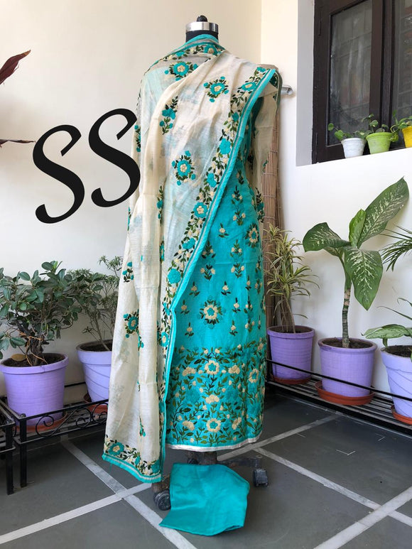 RAW SILK EMBROIDERED SUIT WITH SELF PRINT RAW SILK DUPATTA FOR WOMEN-JFH02MSP