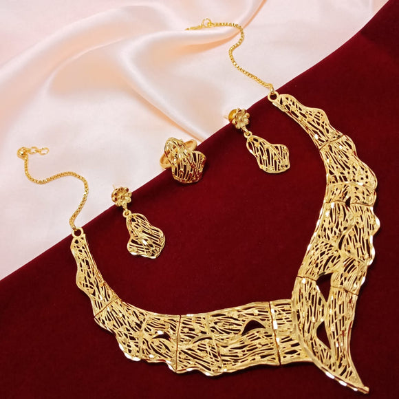 GOLD FORMING NECKLACE SET WITH ADJUSTABLE RING FOR WOMEN -MOEFHJ5B01C