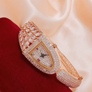 TRENDY AMERCIAN DIAMOND STUDDED BRACELET WATCH FOR WOMEN