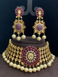 GOLD PLATED ORIGINAL PURE SILVER FOIL KUNDAN CHOKER NECKLACE SET FOR WOMEN-MOE56600JKA