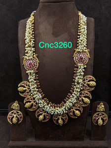 DIVYANGANA TRADITIONAL KEMP STONE AND PEARL LONG NECKLACE SET FOR WOMEN -MOENSCNC3260