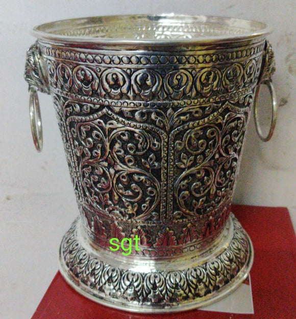 ANTIQUE FINISH GERMAN SILVER BUCKET /PLANTER WITH HANDLES-SGTSB001