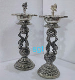 KESARI, PAIR OF 2  ANTIQUE FINISH GERMAN SILVER DEEPAM -SGTSL001K