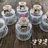 Set of 6 , Decorative Storage Jars With Golden Crystal Broach- MAWSJ001P