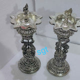 KESARI, PAIR OF 2  ANTIQUE FINISH GERMAN SILVER DEEPAM -SGTSL001K