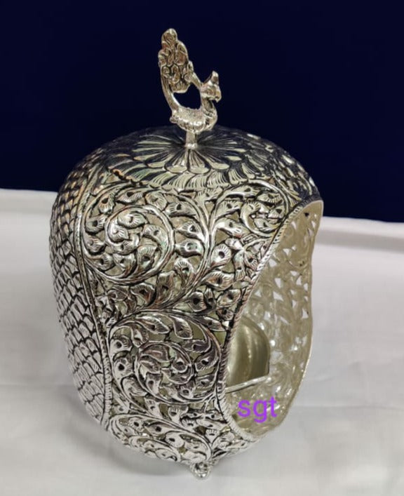 ANTIQUE FINISH GERMAN SILVER AKHAND DIYA FOR PUJA -SGTAD001